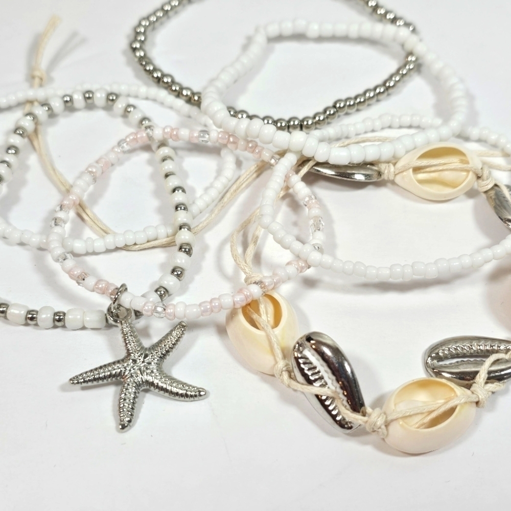 Boho Bundle 7 Piece Ocean Seashell Starfish White Hot Bracelet Set